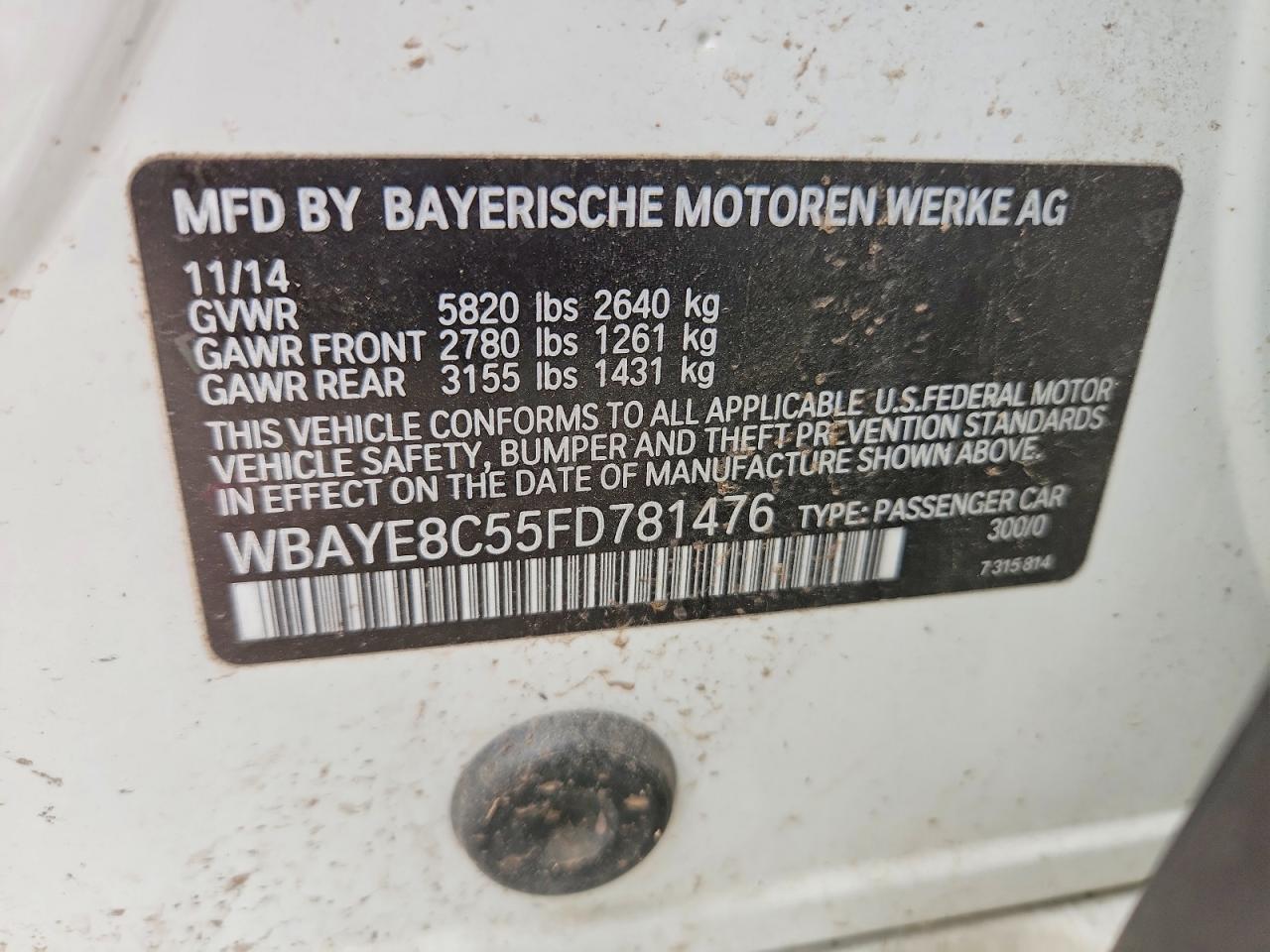 2015 BMW 7 series VIN WBAYE8C55FD781476 photo 12