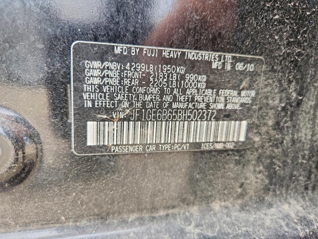 2011 Subaru Impreza VIN JF1GE6B65BH502372 photo 12