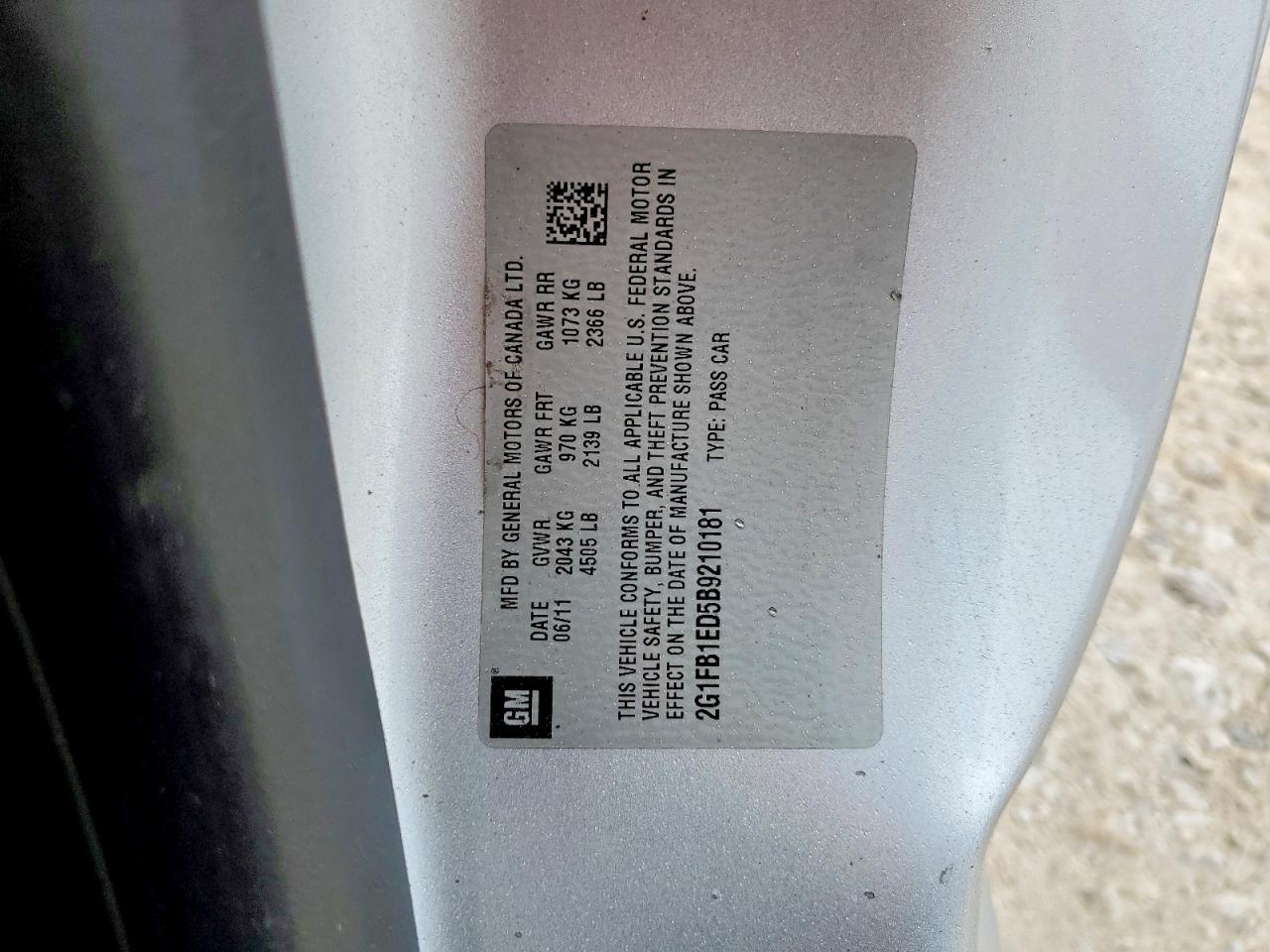 2011 CHEV Camaro VIN 2G1FB1ED5B9210181 photo 12
