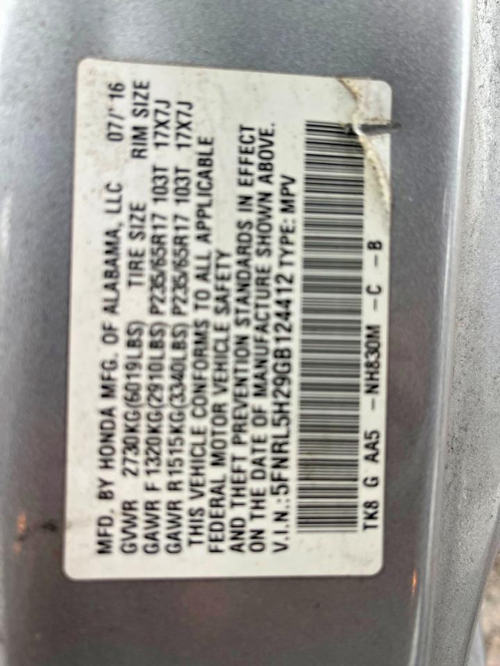 2016 Honda All models VIN 5FNRL5H29GB124412 photo 10