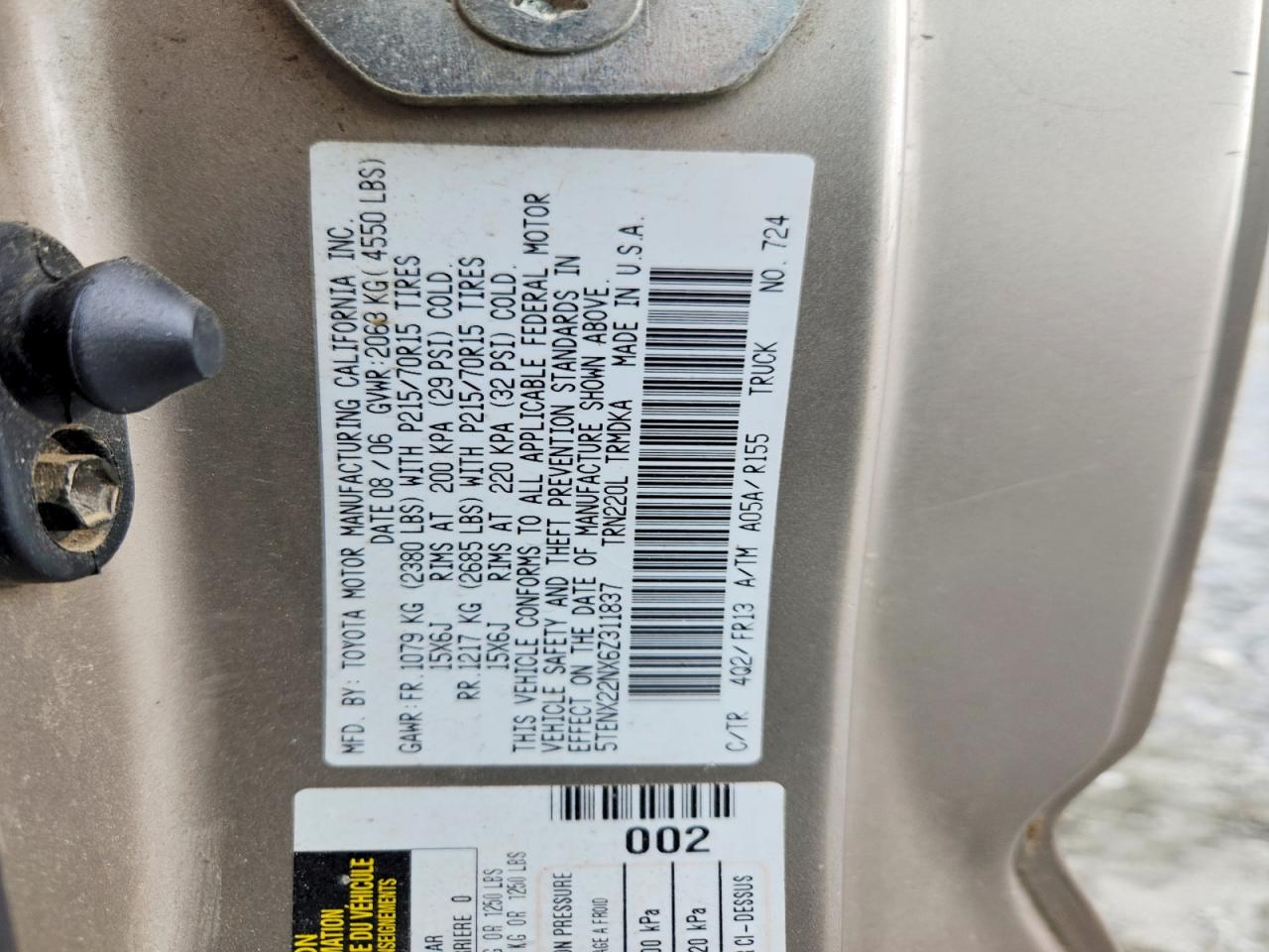 2006 Toyota Tacoma VIN 5TENX22NX6Z311837 photo 12