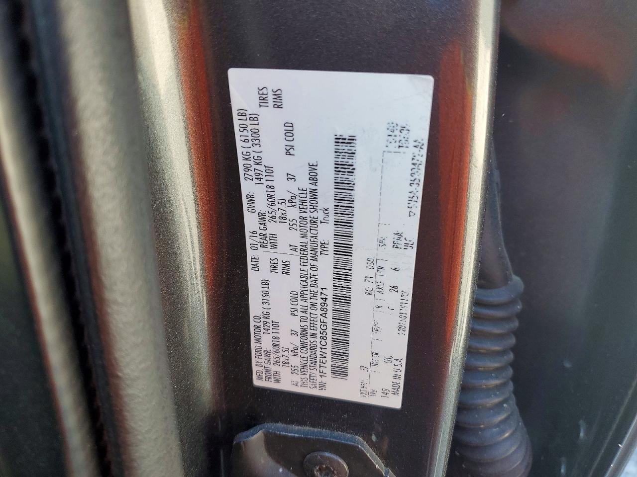 2016 Ford F150 VIN 1FTEW1C85GFA89471 photo 12