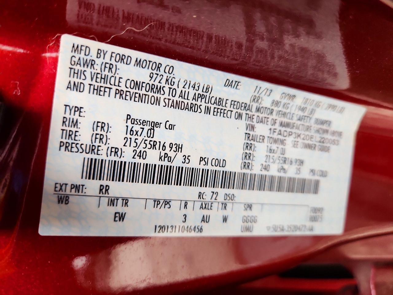 2014 Ford All models VIN 1FADP3K20EL220053 photo 12