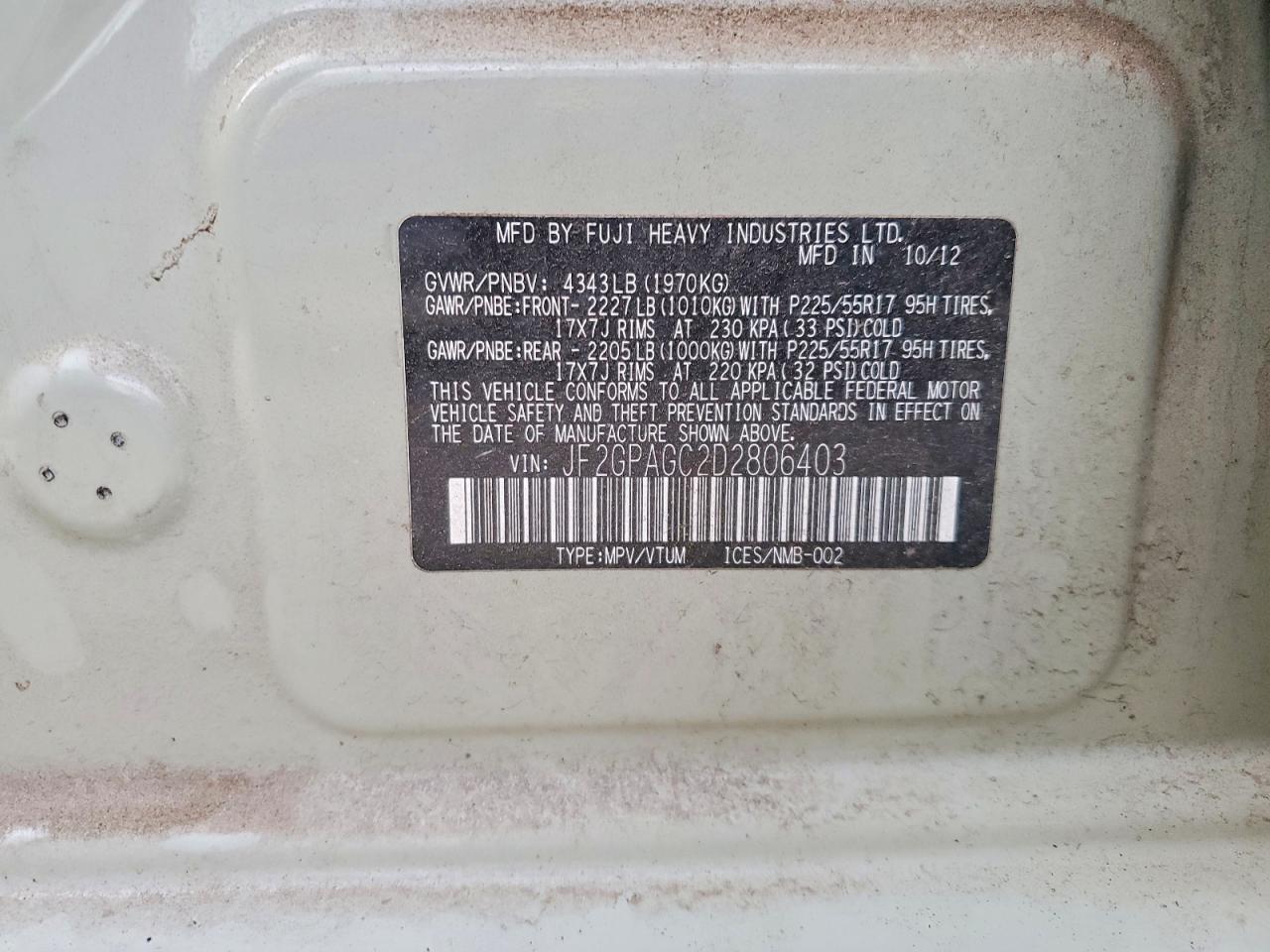 2013 Subaru Xv VIN JF2GPAGC2D2806403 photo 12