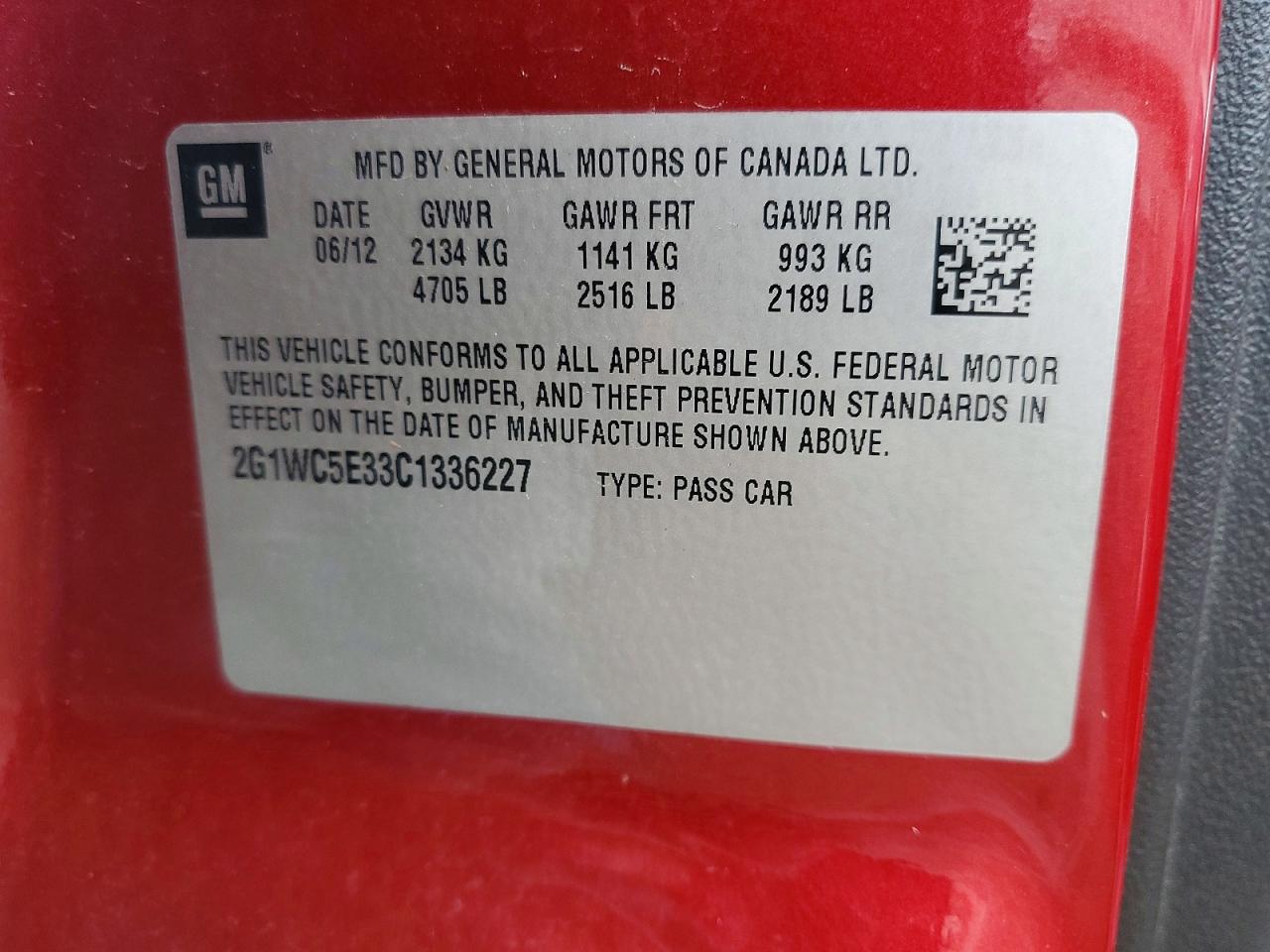 2012 Chevrolet Impala VIN 2G1WC5E33C1336227 photo 12