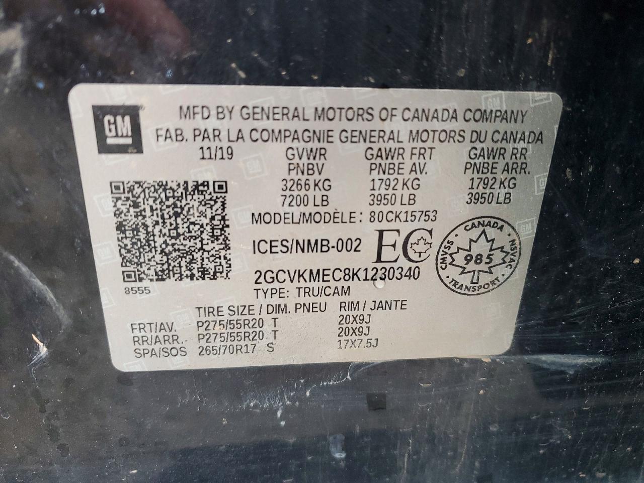 2019 CHEVROLET All models VIN 2GCVKMEC8K1230340 photo 12