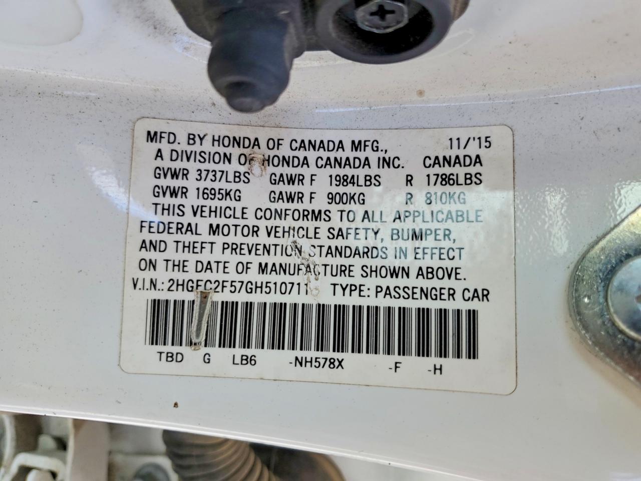 2016 Honda Civic VIN 2HGFC2F57GH510711 photo 12