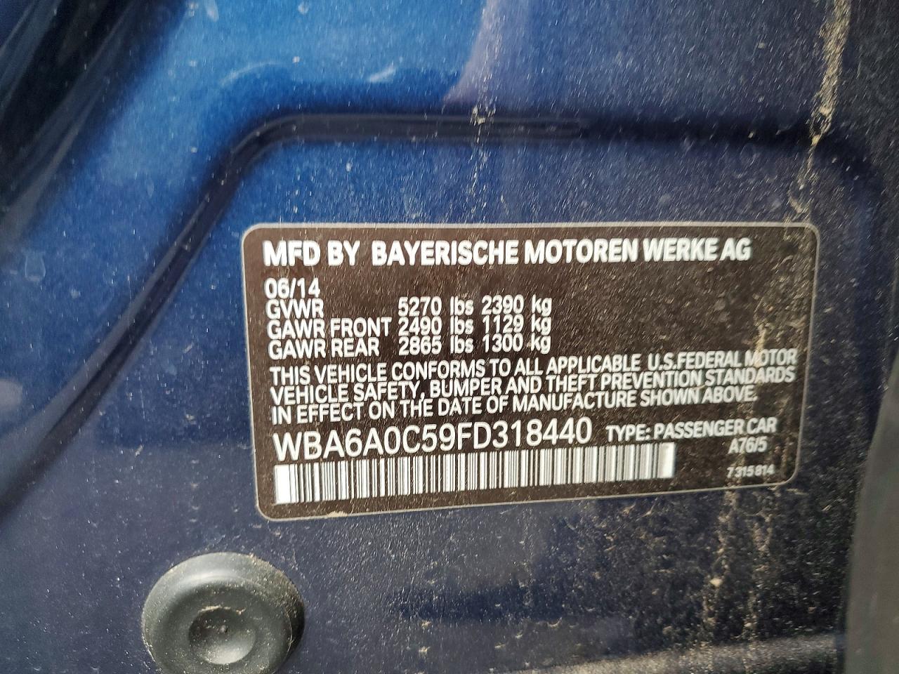 2015 BMW 6 series VIN WBA6A0C59FD318440 photo 12