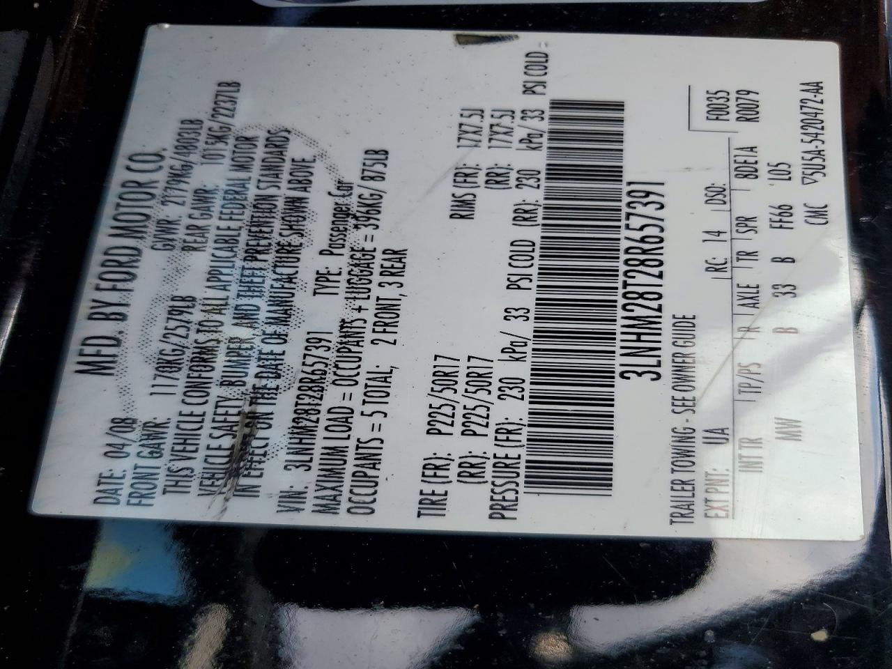 2008 LINCOLN Mkz VIN 3LNHM28T28R657391 photo 12