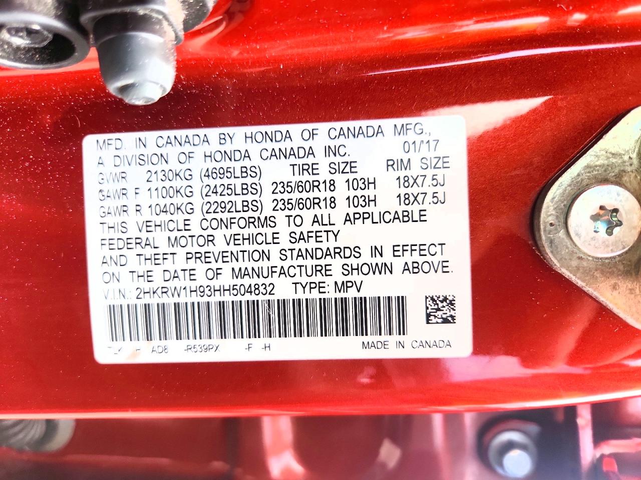 2017 Honda Crv VIN 2HKRW1H93HH504832 photo 12