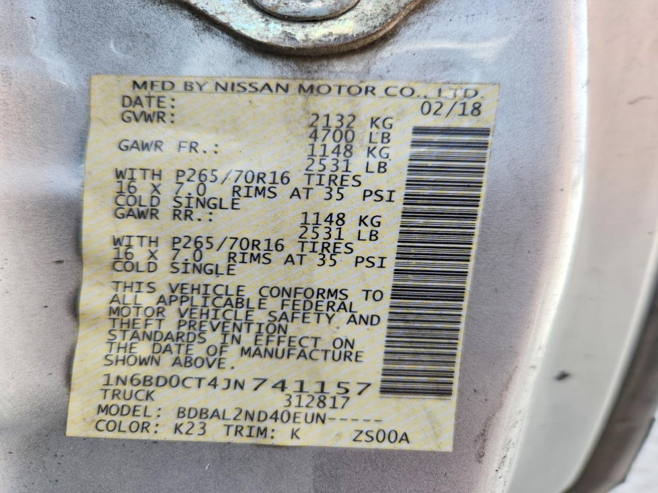 2018 Nissan Frontier VIN 1N6BD0CT4JN741157 photo 12