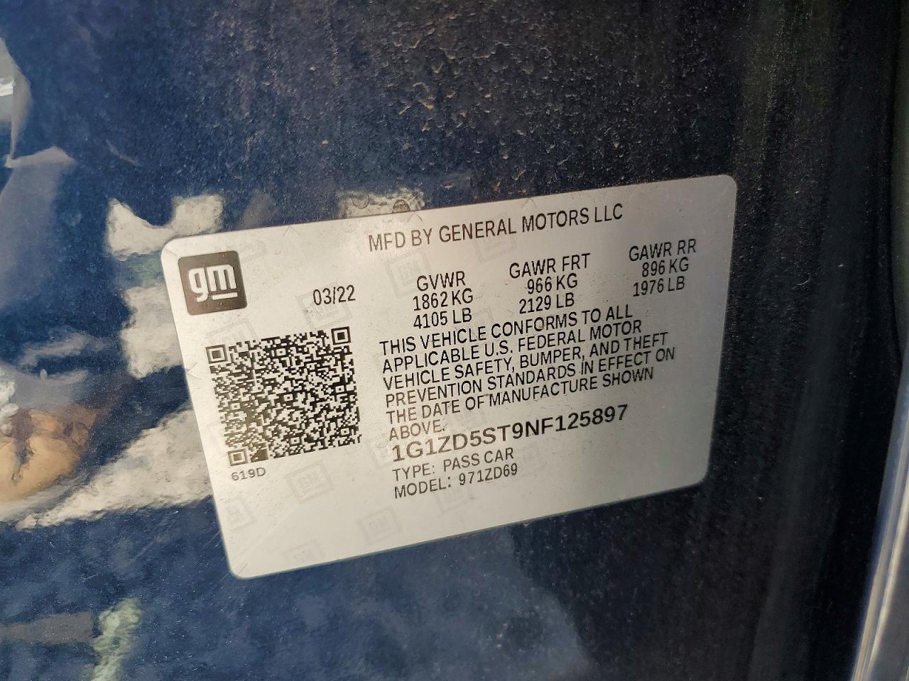 2022 CHEV Malibu VIN 1G1ZD5ST9NF125897 photo 12