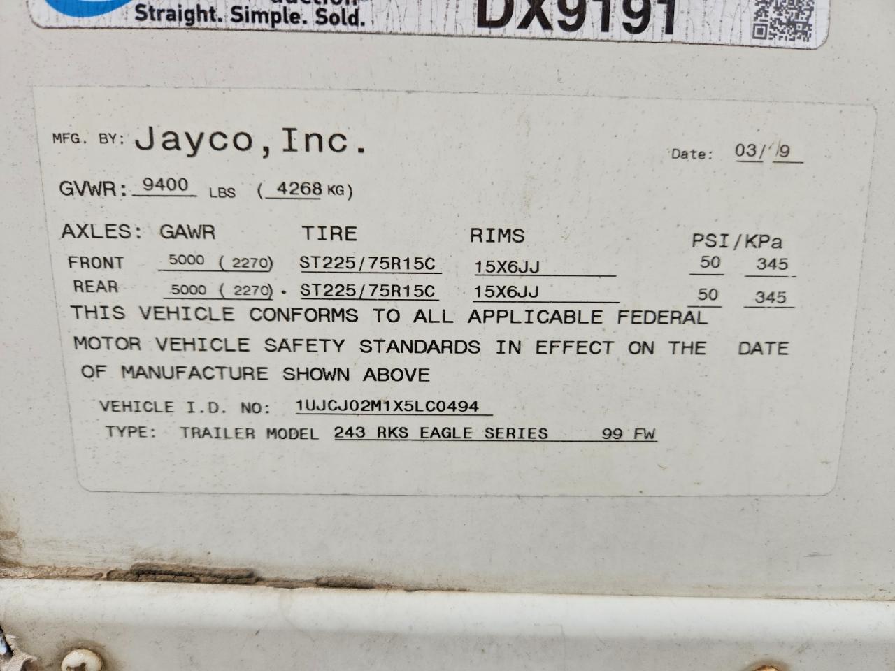 1999 JAYCO All models VIN 1UJCJ02M1X5LC0494 photo 10