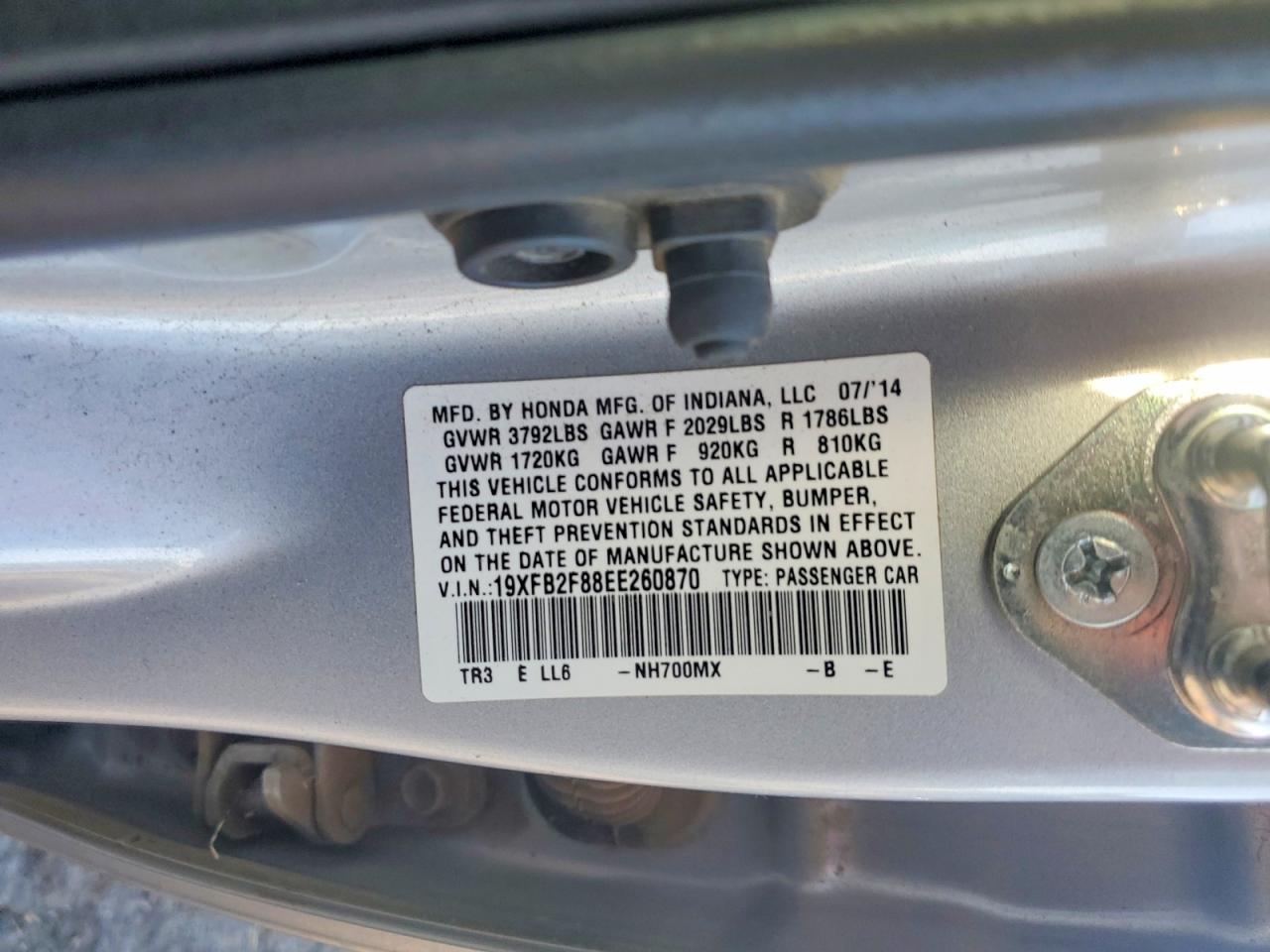 2014 Honda Civic VIN 19XFB2F88EE260870 photo 12