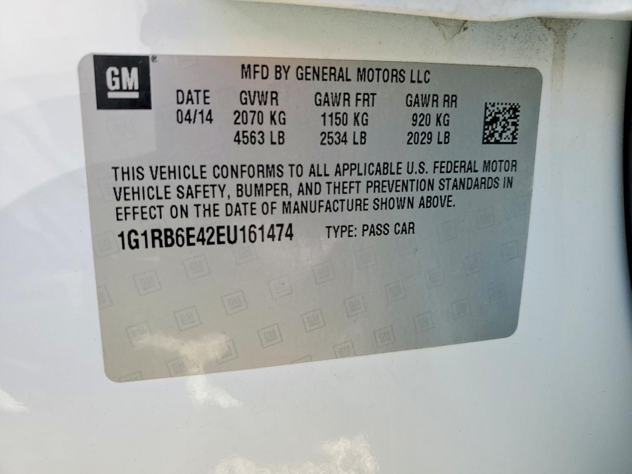 2014 CHEV Volt VIN 1G1RB6E42EU161474 photo 12