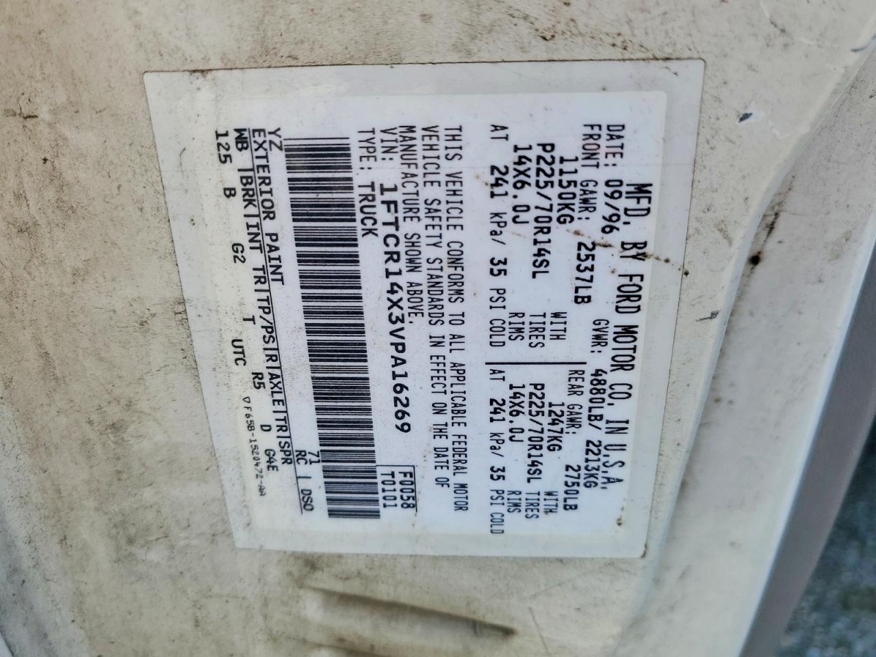 1997 FORD Ranger VIN 1FTCR14X3VPA16269 photo 12
