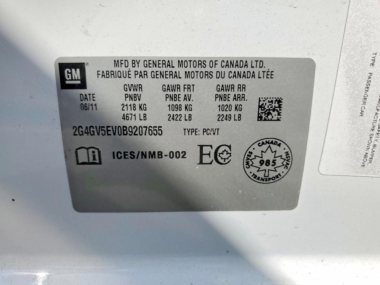 2011 Buick Regal VIN 2G4GV5EV0B9207655 photo 12