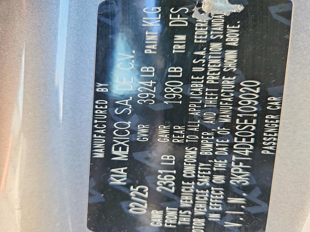 2025 KIA All other VIN 3KPFT4DE0SE109020 photo 12