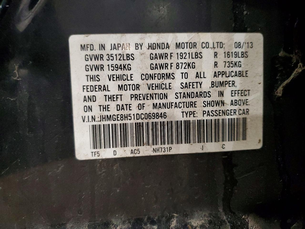 2013 Honda Fit VIN JHMGE8H51DC069846 photo 12