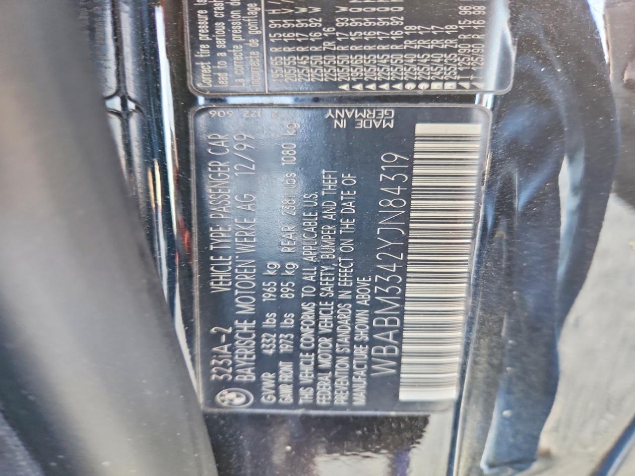 2000 BMW 3 series VIN WBABM3342YJN84319 photo 12