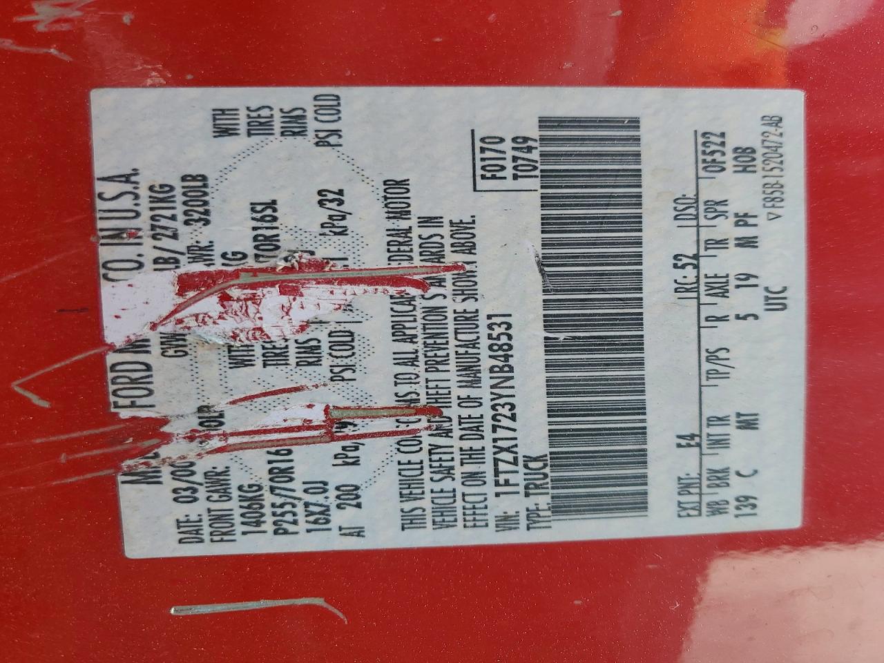 2000 Ford F150 VIN 1FTZX1723YNB48531 photo 12