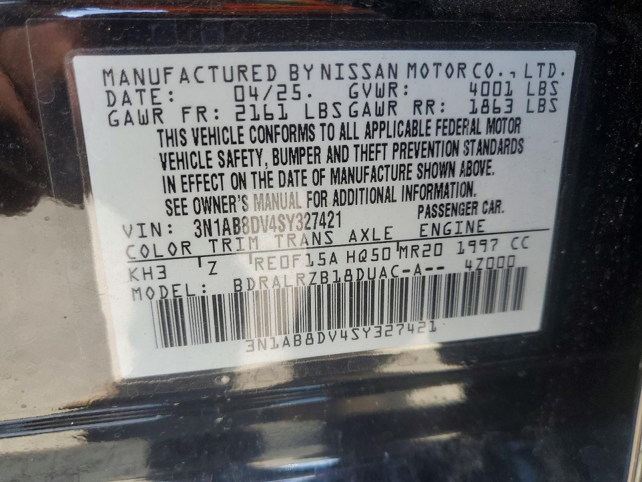 2025 Nissan Sentra VIN 3N1AB8DV4SY327421 photo 12
