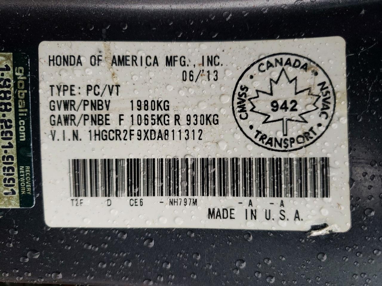 2013 Honda Accord VIN 1HGCR2F9XDA811312 photo 12