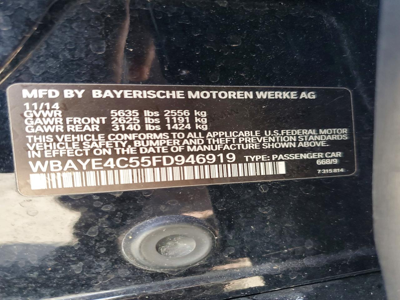 2015 BMW 7 series VIN WBAYE4C55FD946919 photo 12