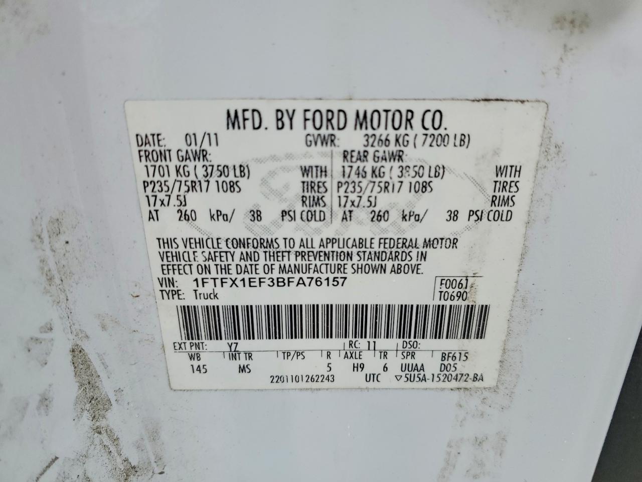 2011 Ford F150 VIN 1FTFX1EF3BFA76157 photo 12