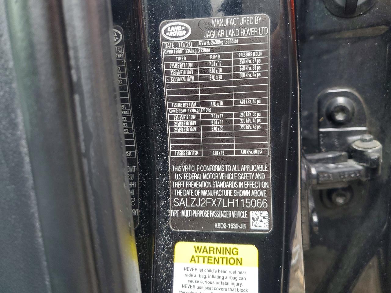 2020 Land Rangerover VIN SALZJ2FX7LH115066 photo 12
