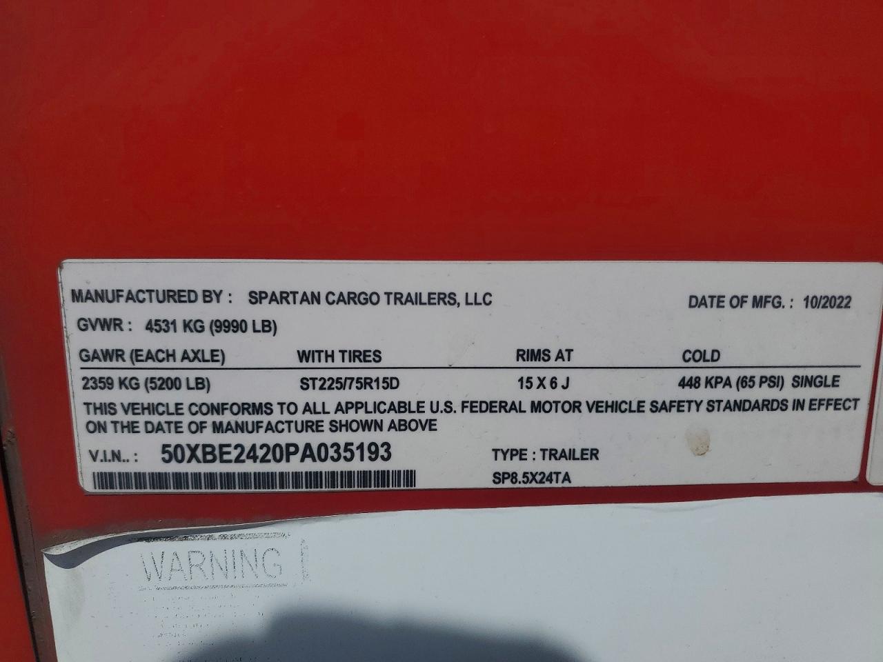 2023 SPARTAN Enclosed VIN 50XBE2420PA035193 photo 10