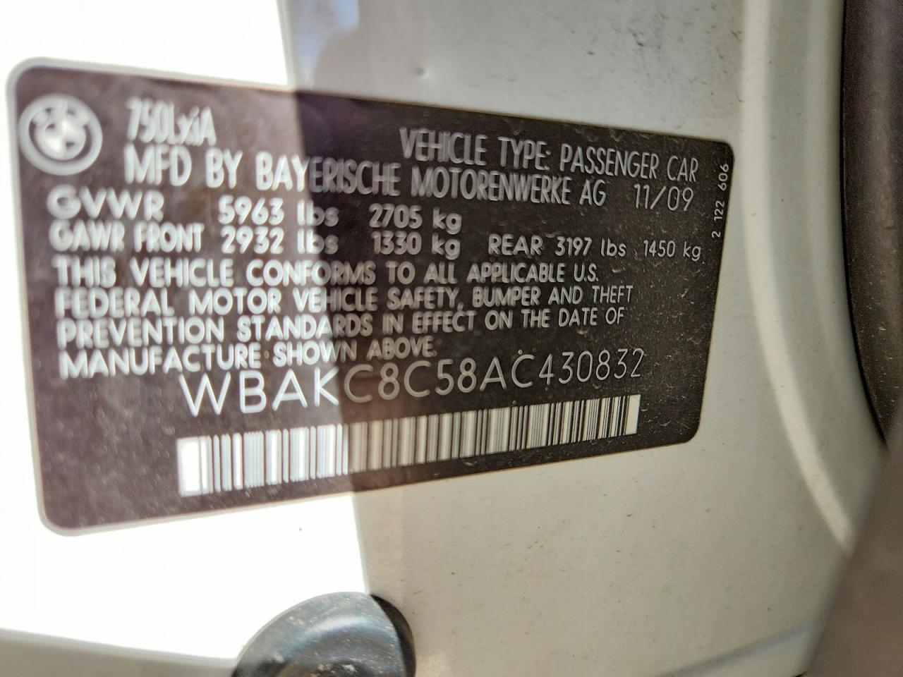 2010 BMW 7 series VIN WBAKC8C58AC430832 photo 12