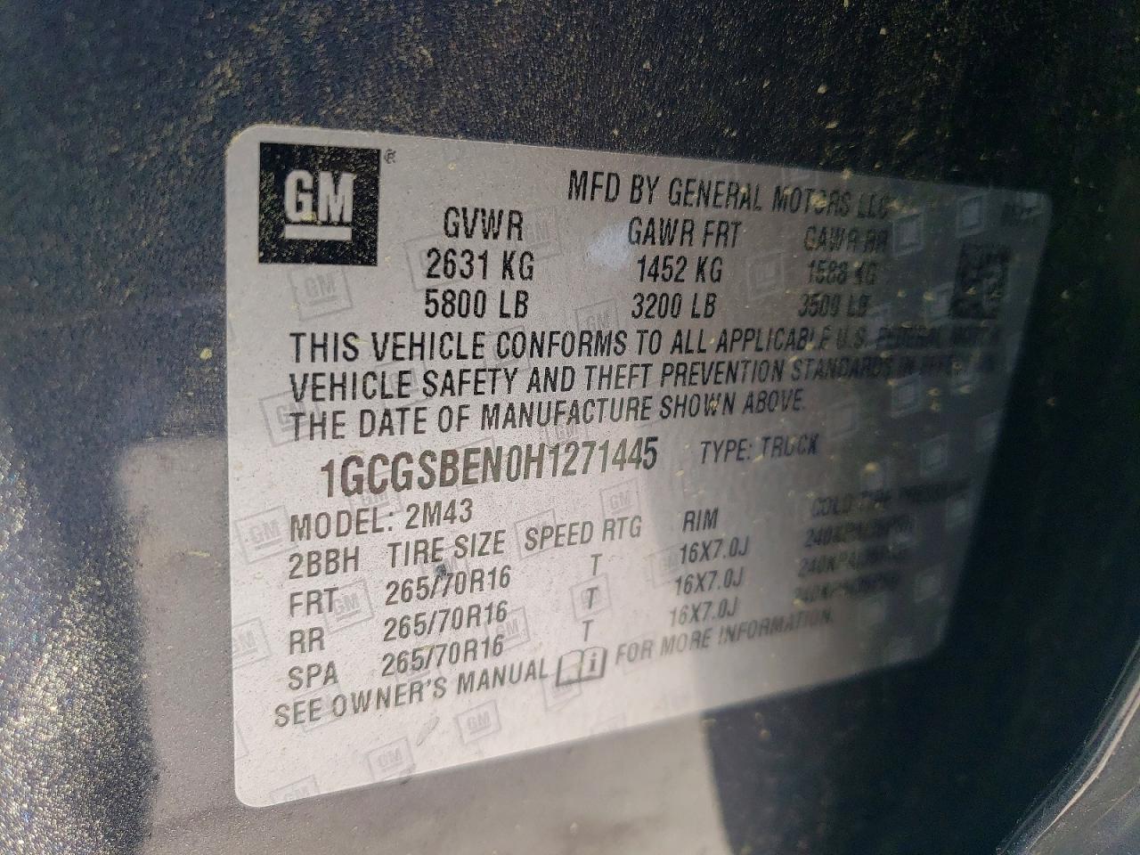 2017 Chev Colorado VIN 1GCGSBEN0H1271445 photo 12