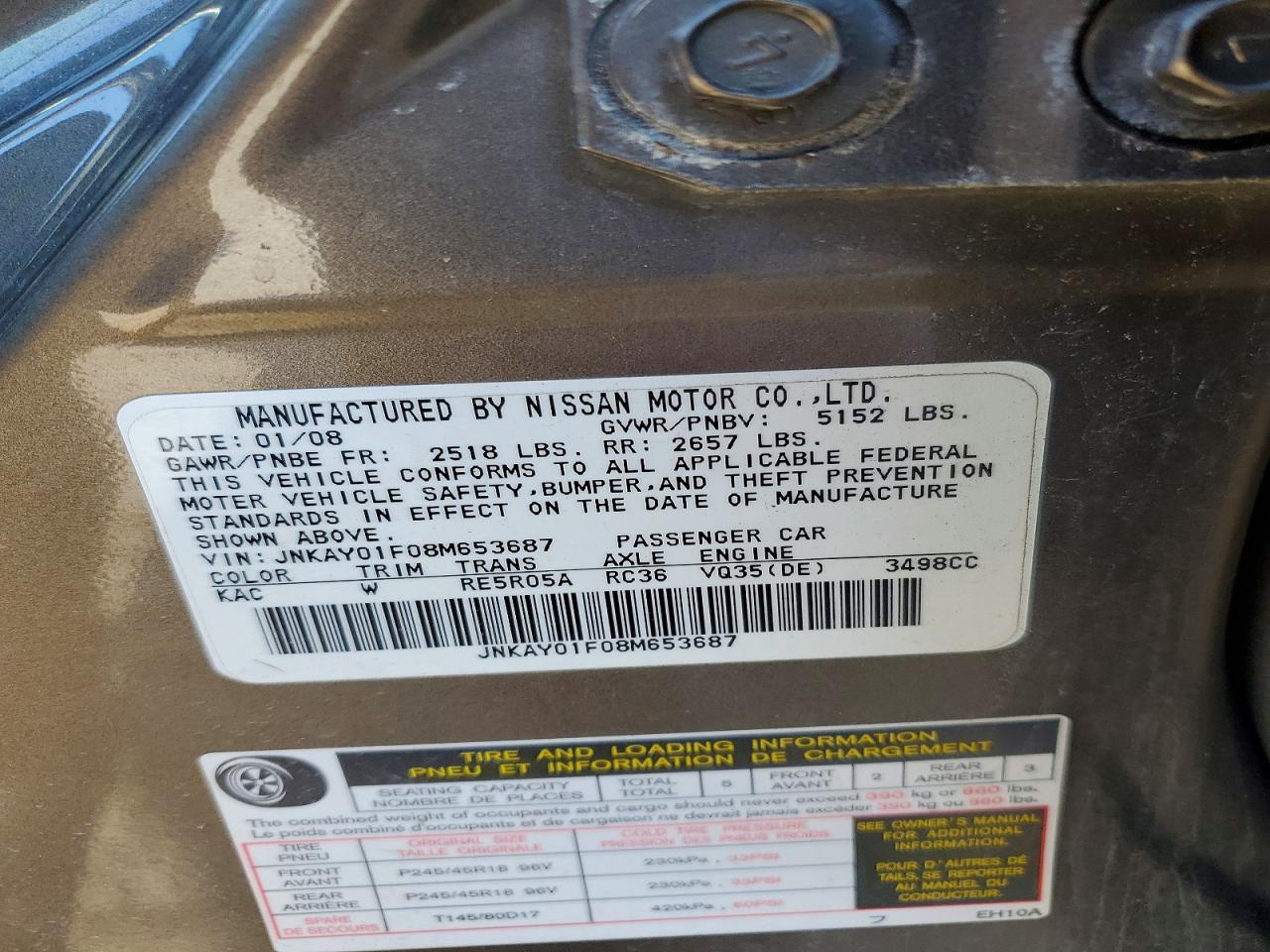 2008 Infiniti M35 VIN JNKAY01F08M653687 photo 12