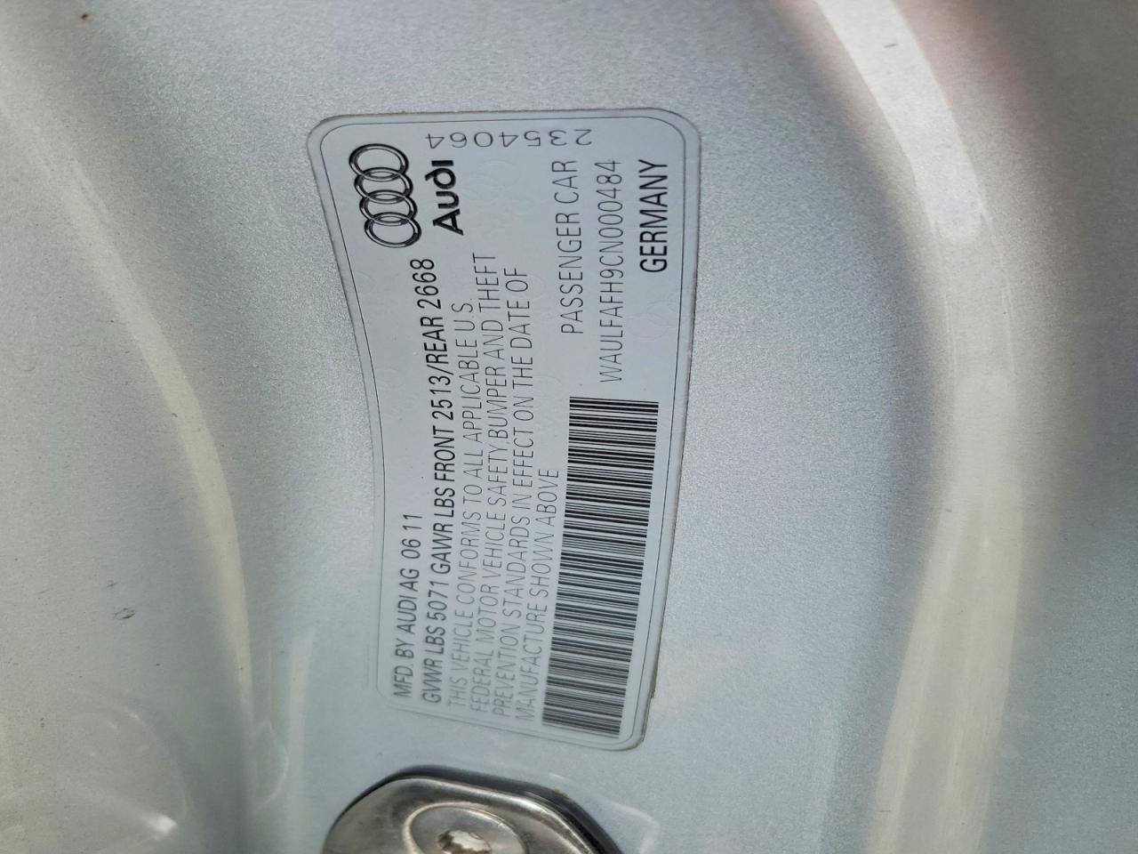 2012 Audi A5 VIN WAULFAFH9CN000484 photo 12