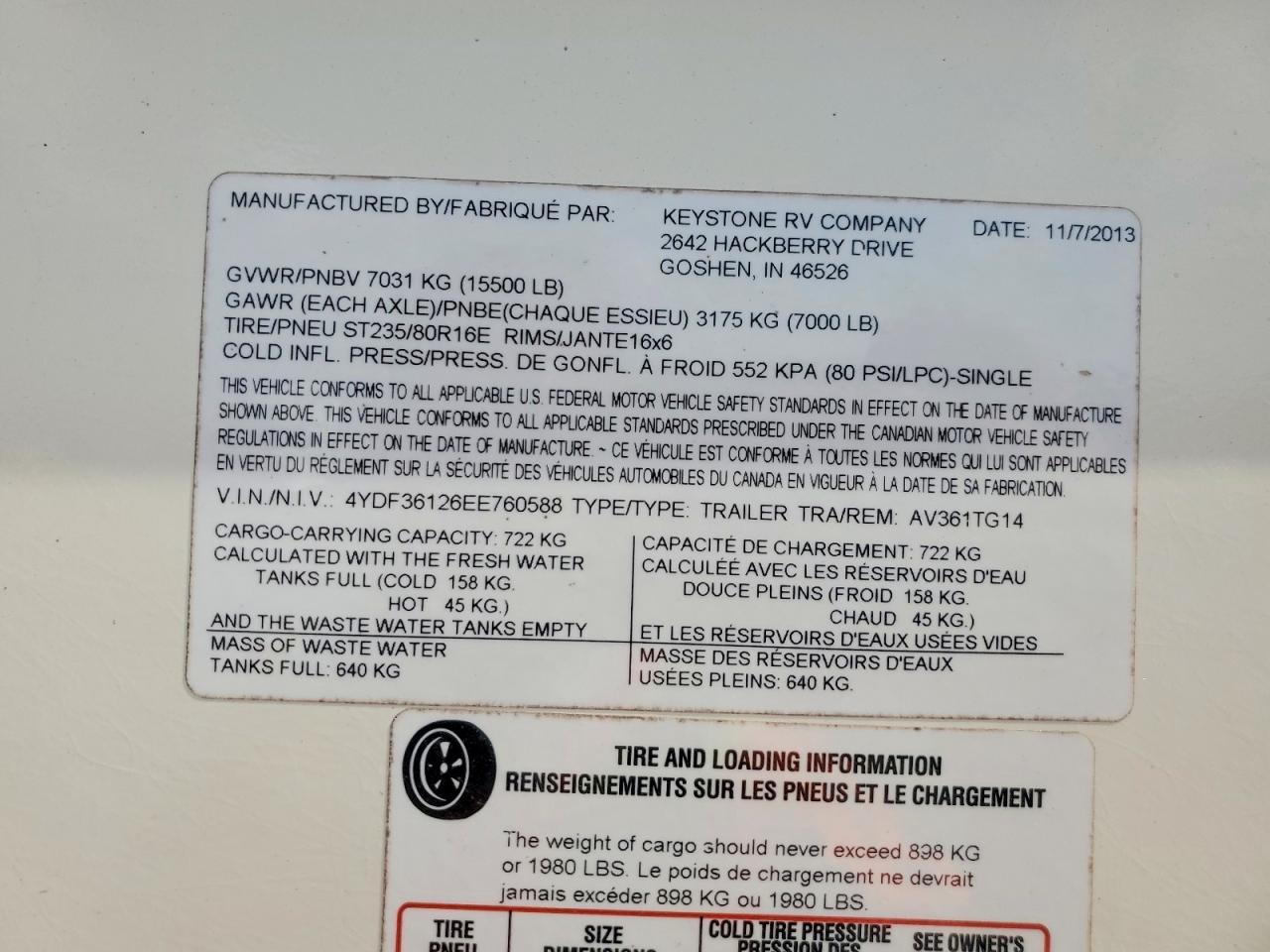 2014 KEYSTONE Avalanche VIN 4YDF36126EE760588 photo 10