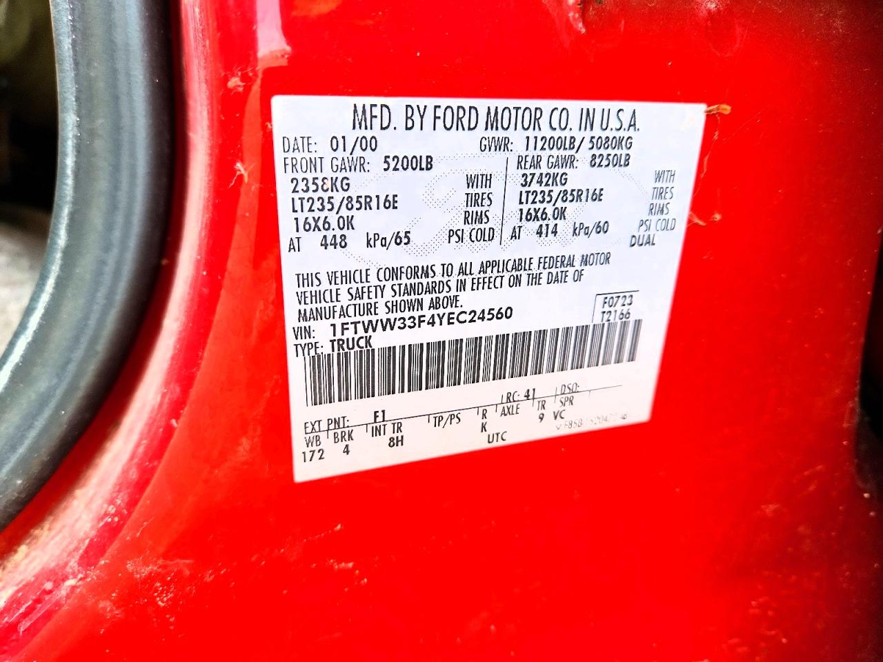 2000 Ford F350 VIN 1FTWW33F4YEC24560 photo 12