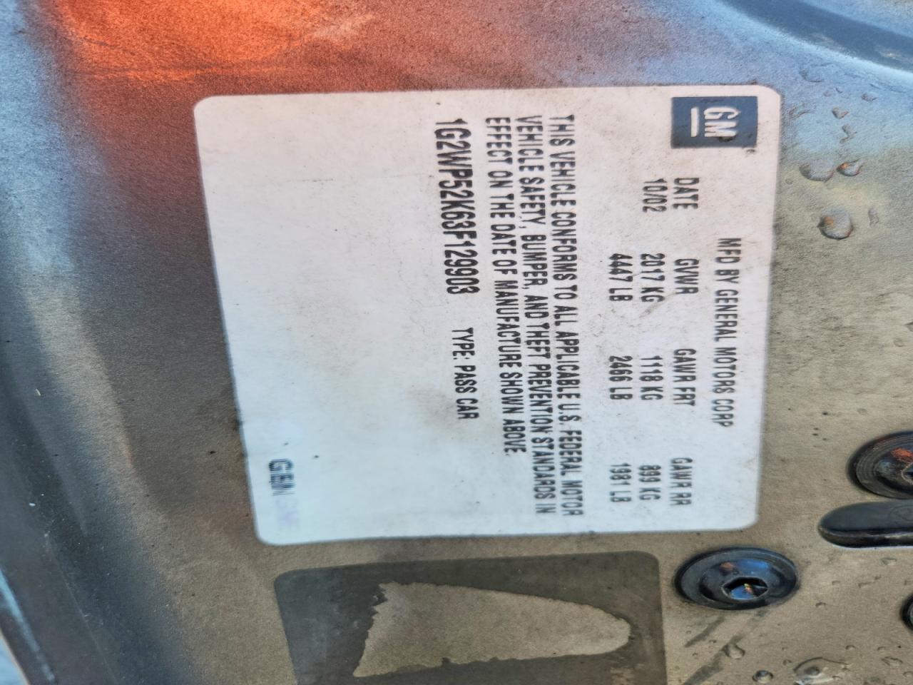2003 Pontiac Grandprix VIN 1G2WP52K63F129903 photo 12