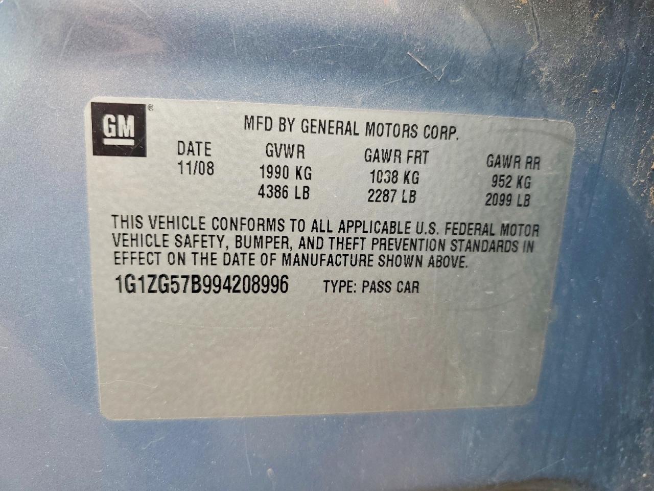 2009 CHEV Malibu VIN 1G1ZG57B994208996 photo 12