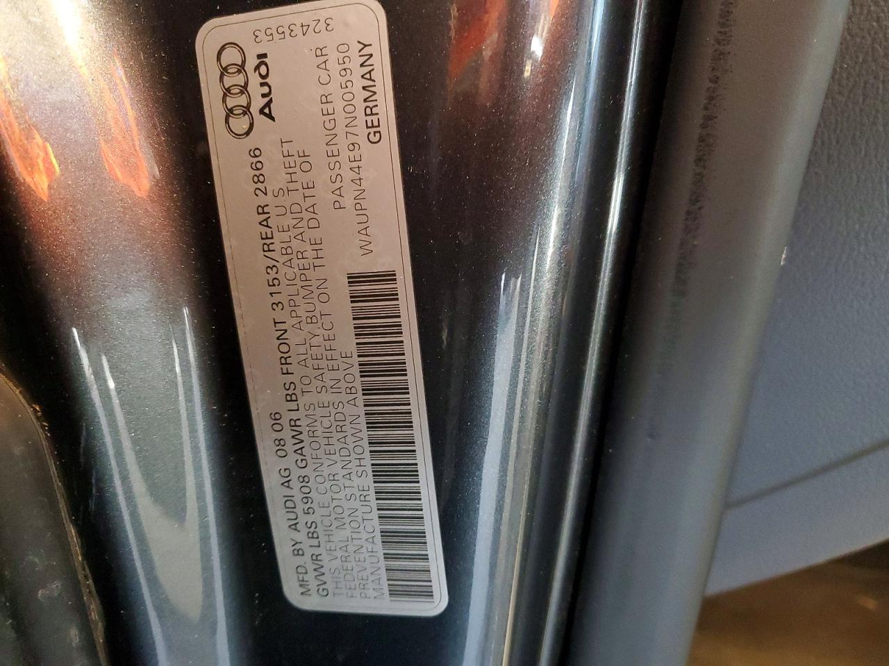 2007 AUDI S8 VIN WAUPN44E97N005950 photo 12