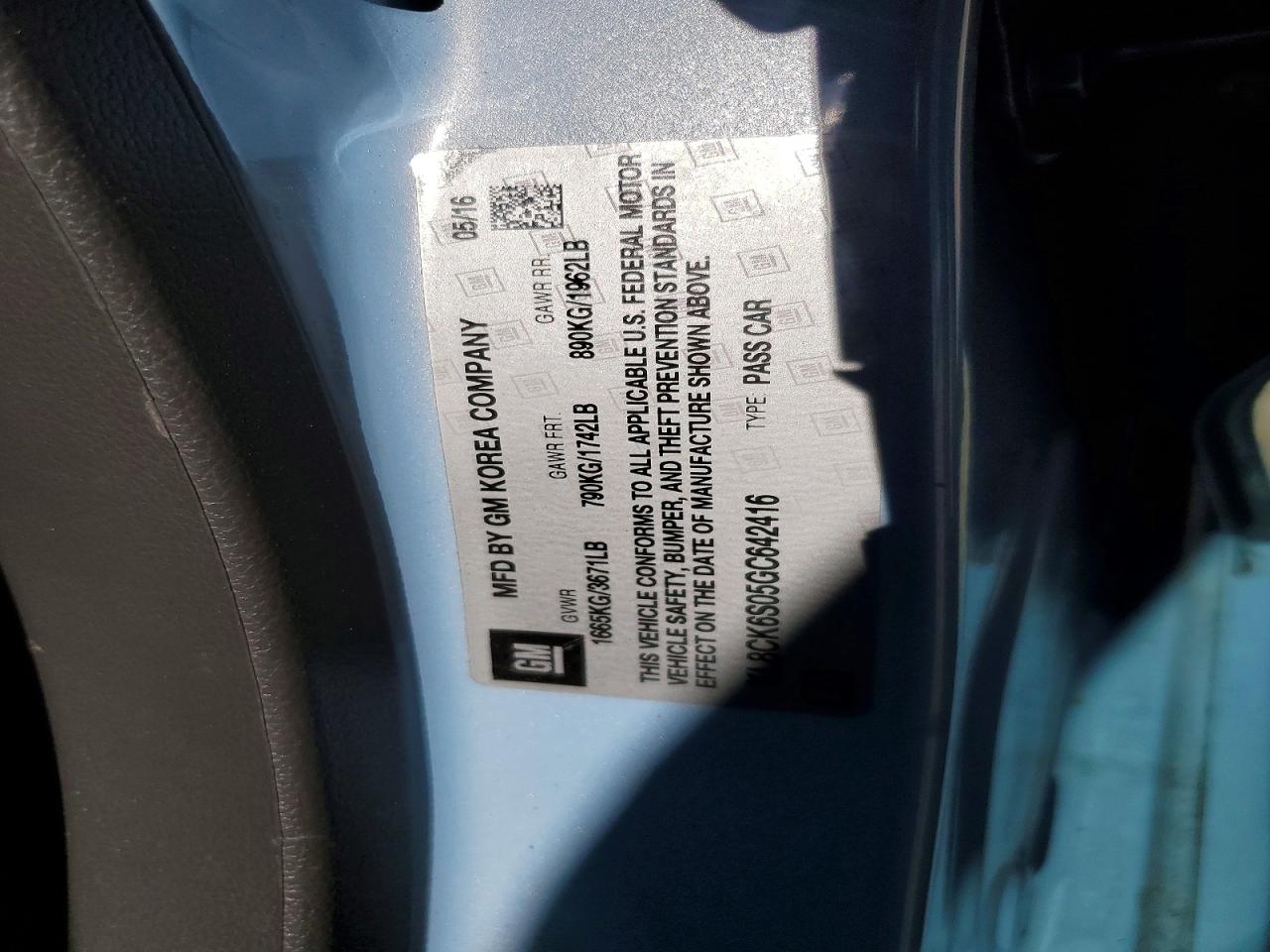 2016 Chevrolet Spark VIN KL8CK6S05GC642416 photo 12