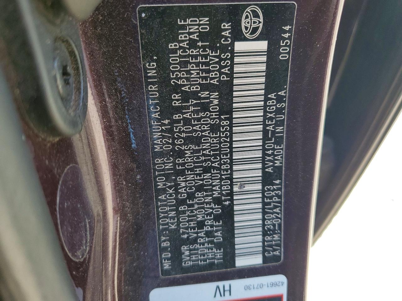 2014 Toyota Avalon VIN 4T1BD1EB3EU025581 photo 12