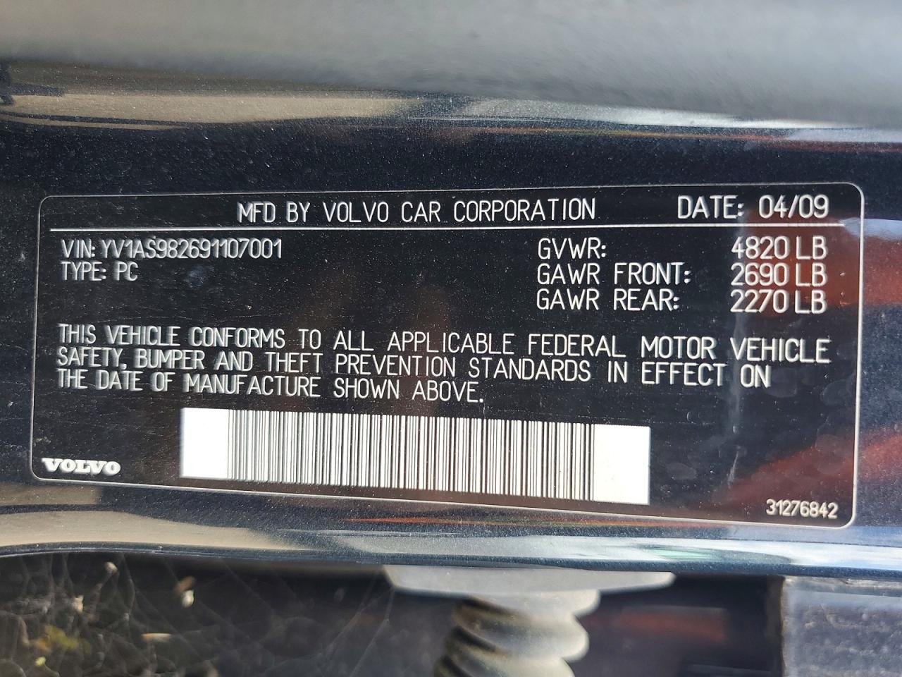 2009 Volvo S80 VIN YV1AS982691107001 photo 12