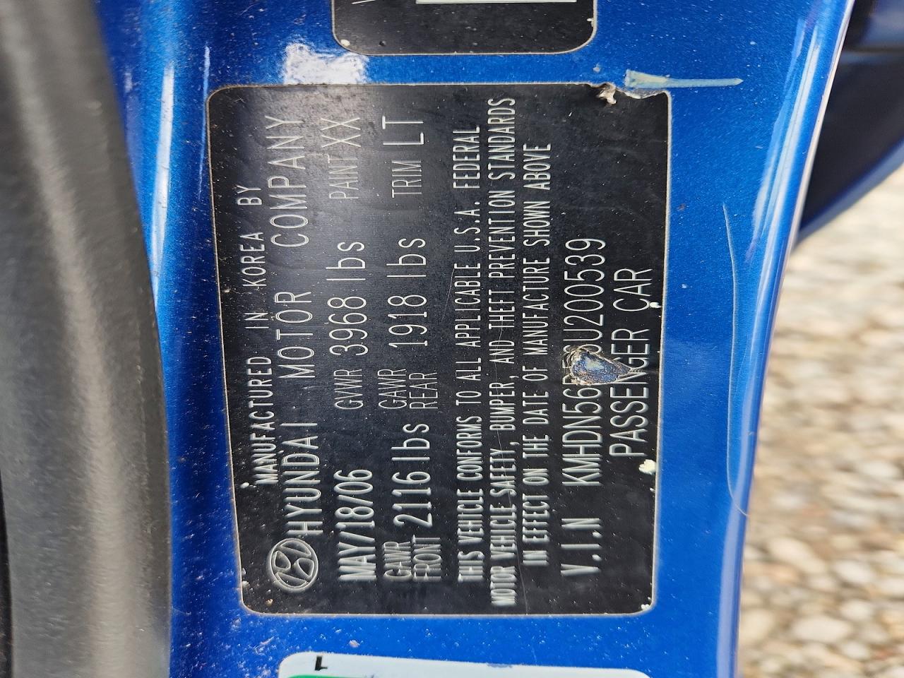 2006 Hyundai Elantra VIN KMHDN56D56U200539 photo 12