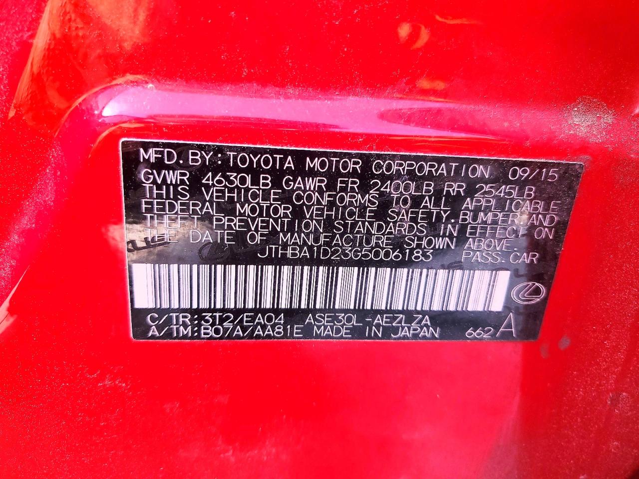 2016 Lexus Is VIN JTHBA1D23G5006183 photo 12