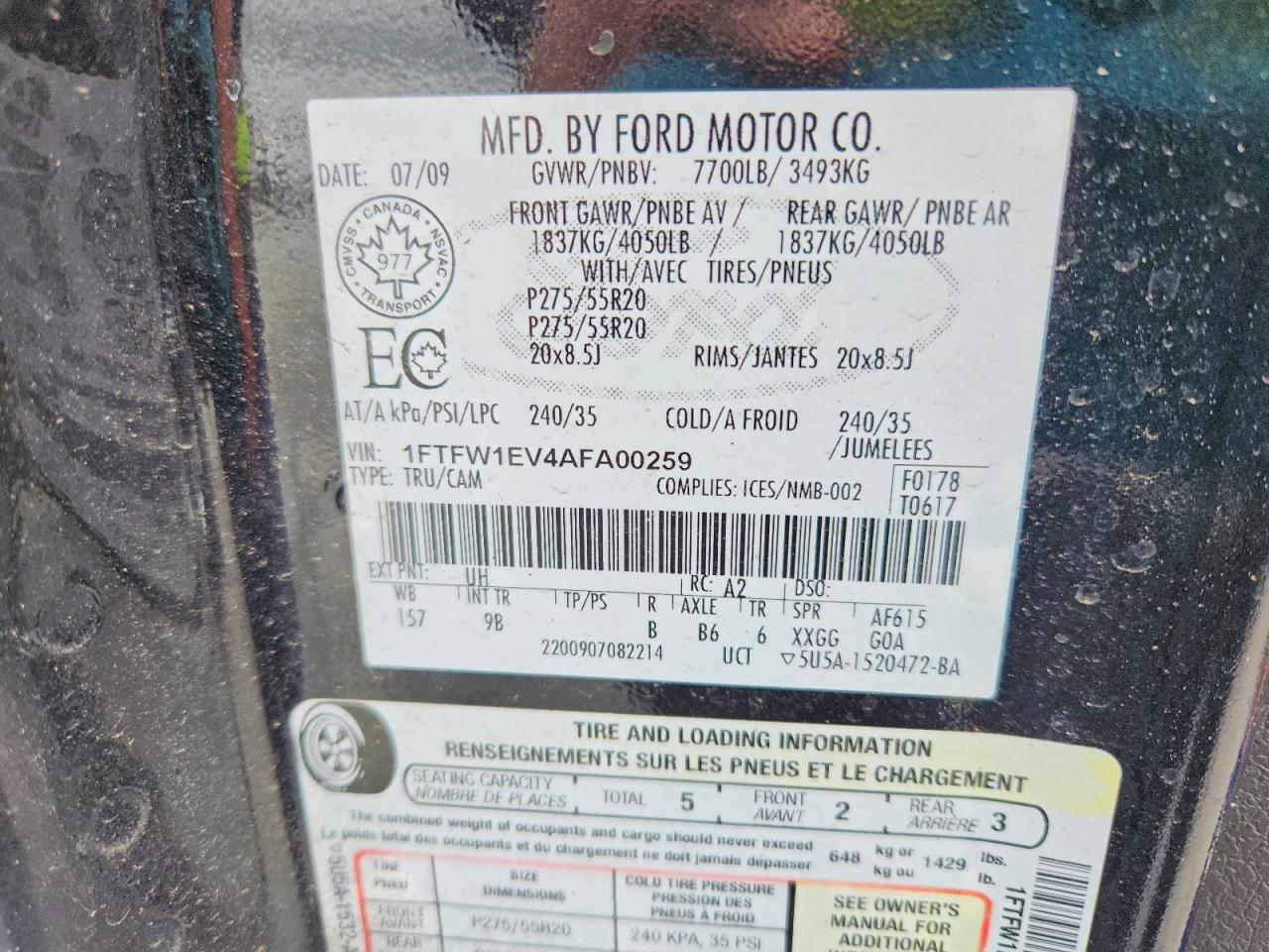 2010 Ford F150 VIN 1FTFW1EV4AFA00259 photo 12