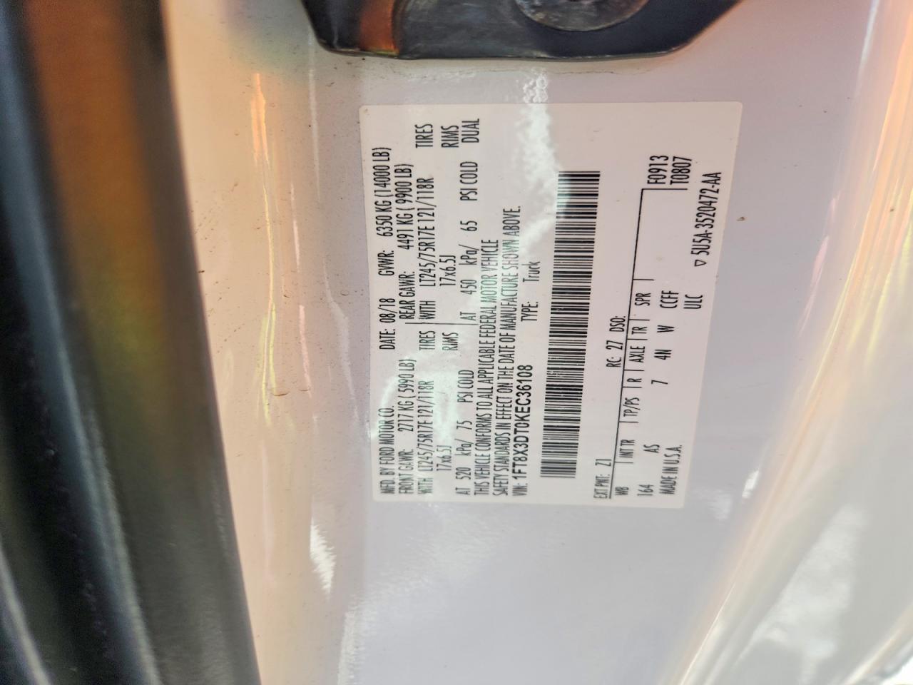 2019 Ford F350 VIN 1FT8X3DT0KEC36108 photo 10