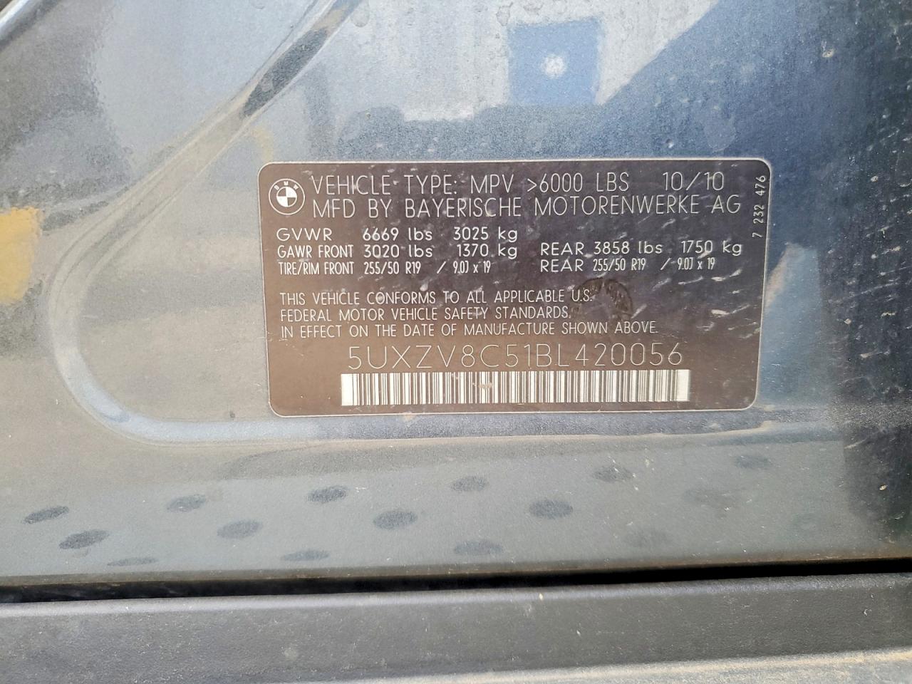 2011 BMW X5 VIN 5UXZV8C51BL420056 photo 12