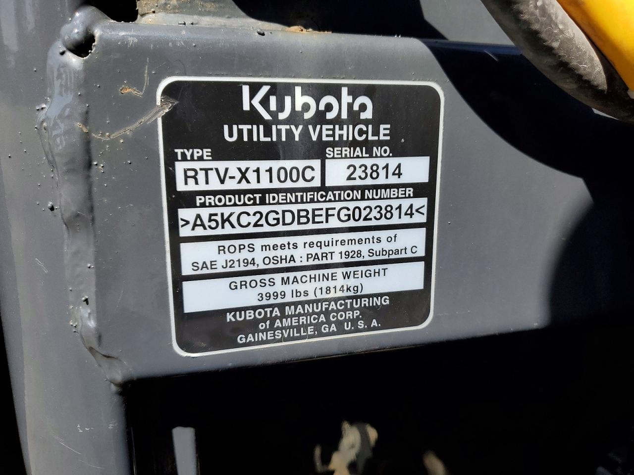 2015 KUBOTA Rtv-x1100c VIN A5KC2GDBEFG023814 photo 10