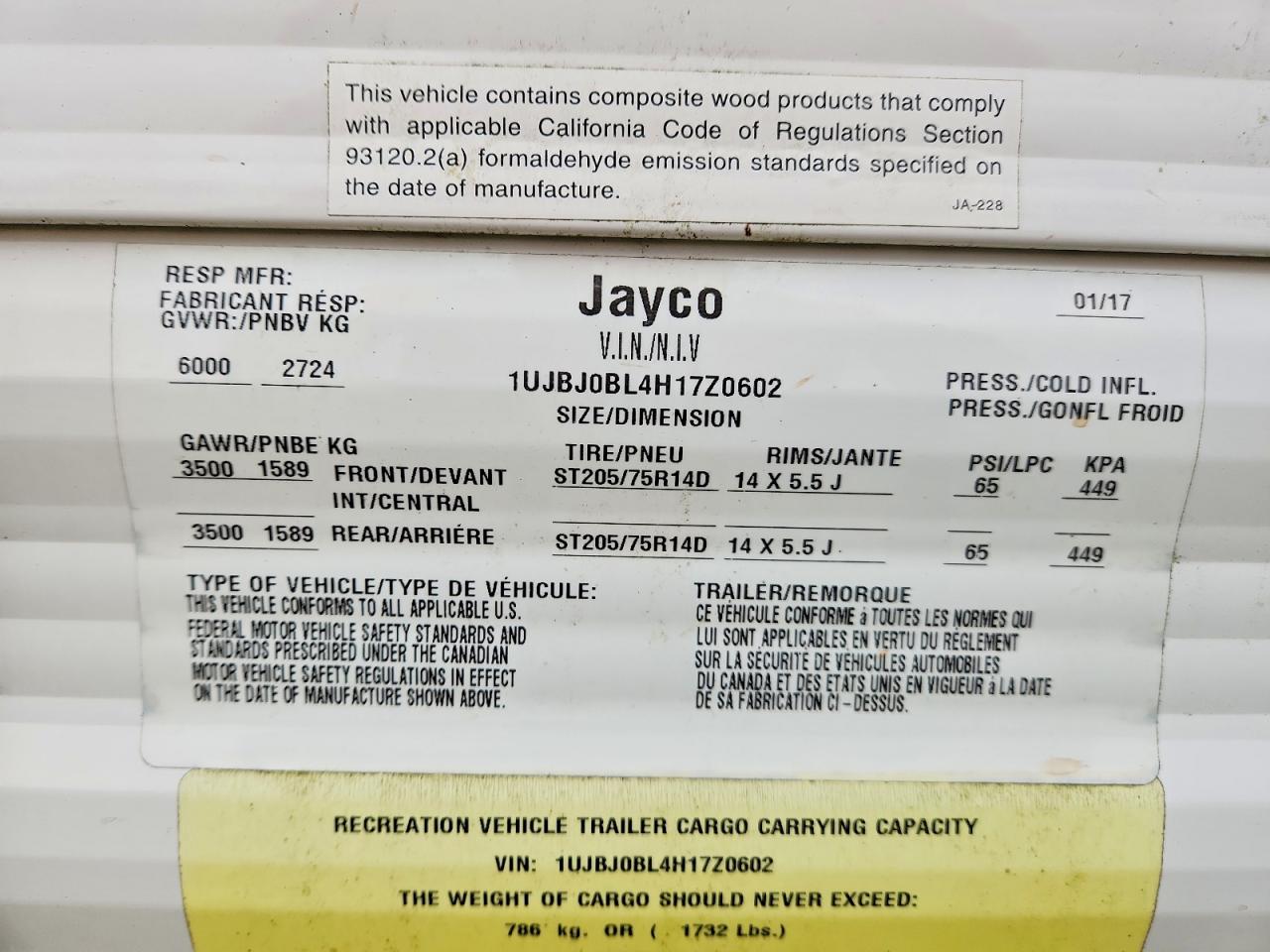 2017 JAYCO All models VIN 1UJBJ0BL4H17Z0602 photo 10